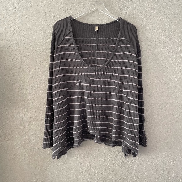 Free People Tops - Free People Waffle Knit Stripe Long Sleeve Oversized S